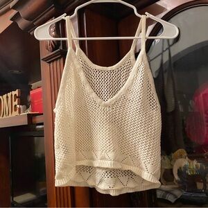 Boho Crochet Knit White Cropped Tank Size Small Cotton Spring Summer Vacation